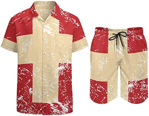 שוויץ רטרו דגל גברים 2 חלקים הוואי סט מכפתור חולצות שרוול קצר מכנסי חוף מכנסיים רופפים טייס אימונית