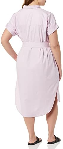 אמזון יסודות נשים קצר שרוול כפתור קדמי חגור חולצה שמלה