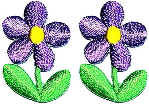 SareeSy Set Set 2 PCS. פרחים סגולים מיני חיננית ברזל תפור על מדבקות טלאים רקומות רקמות קריקטורה רקמה אידיאלית להעפיל בגדים כובעי כובעי