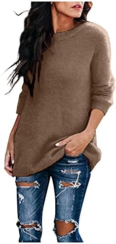 סתיו גדול סוודר לנשים עגול צוואר מוצק צבע סריגי ארוך שרוול רופף בתוספת גודל חולצות חולצה