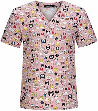 Fandream Fandream Scrubs v צוואר גופייה של שרוול קצר לנשים לנשים סך הכל חולצת חולצה לחולצה אחידה