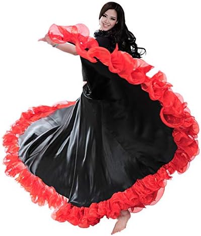 רויאל סמלה חצאית ריקוד בטן לנשים תלבושת ריקוד בטן פלמנקו מקסי מלא שבט ATS 25 חצר חצאיות 720 מעלות סאטן