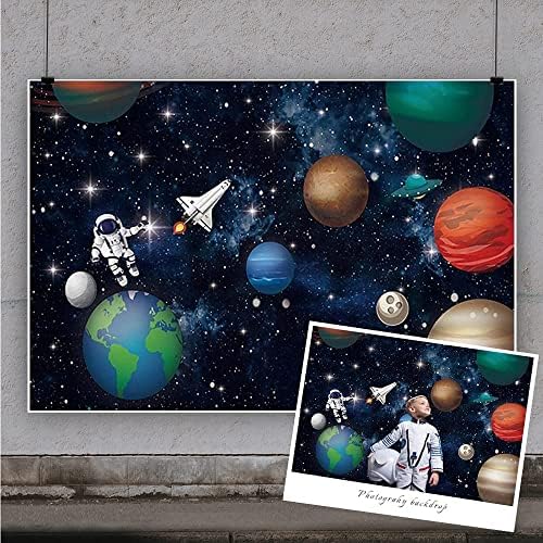יייל 10 על 8 רגל יקום רקע כחול כהה חלל אסטרונאוט כדור הארץ מדע בדיוני צילום רקע ילד ילד מסיבת יום הולדת קישוטים ויניל סטודיו אבזרי קישוטים