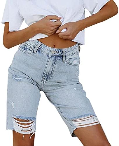 נשים של ג 'ינס מכנסיים קצרים אמצע עלייה קרע חור שטף במצוקה ברמודה מכנסיים ג' ינס נמתח רזה גוף חם קצר מכנסיים
