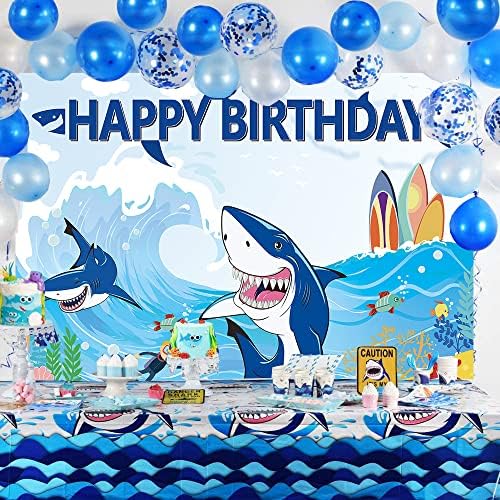 כריש יום הולדת רקע מתחת לים כריש אזור צילום רקע לילד ילדים קיץ כחול אוקיינוס כריש נושא מסיבת יום הולדת תינוק מקלחת תמונה קישוט 5 * 3 רגל
