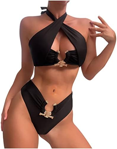 סטים של ביקיני הלטר לנשים שני חלקים סקסית לבוש ים עלייה נמוכה אופנה קיץ אופנה סולידית בגדי ים בגדי חוף לבגדי חוף
