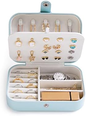 מארז תכשיטים לטיולים ניידים של Insuwood, קופסת תכשיטים קטנה לטיולים לנשים בנות, תיבת מארגן תכשיטים לשכבה כפולה לשכבה עגילים, טבעות, שרשראות,