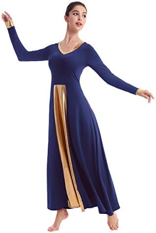 Imekis מטאלי ליטורגי שמלת ריקוד לנשים שרוול ארוך מעגל לבגדי ריקוד לירי תלבושת סגידה באורך מלא