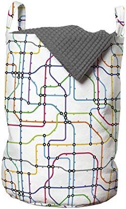 שק כביסה מפת אמבסון, קווים דקים צבעוניים ערכת מטרו תרשים רשת תחבורה מתאר חיי עיר עירוניים, סל סל עם ידיות סגירת שרוך למכבסות, 13 איקס