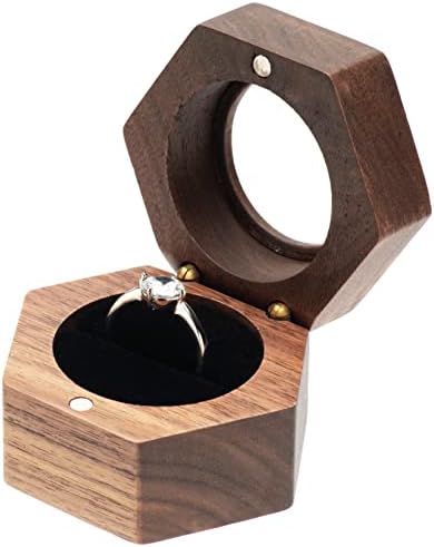 קוסיסו משושה עץ טבעת אריזת מתנה מקרה עבור הצעת אירוסין, אחת טבעת מחזיק אחסון תיבת תכשיטי תצוגה