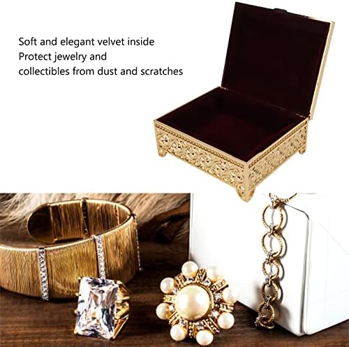 קופסת אחסון מתכת מתכתית וינטג 'מתכת, תיבת אחסון תכשיטים דקורטיבית תכשיטים מארז קופסת מתנה מתאימה עם דפוס ורדים לנשים מתנות ואביזרים של
