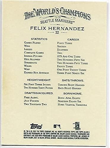 2007 Topps Allen ו- Ginter 32 Felix Hernandez - סיאטל Mariners
