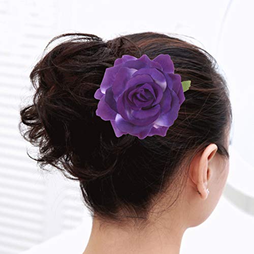 קטעי שיער לנשים בולסטר 2 ב 1 פרח רוזה מלאכותי, פרח שיער שיער פרחוני שיער פרח