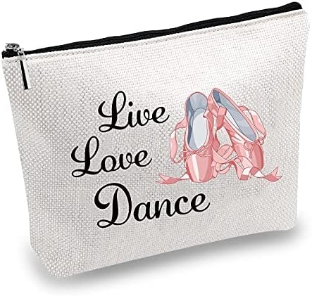 Creatcabin Live Love Recance Rance Bag Canvas מודפס איפור קוסמטי נרתיק רקדן מתנה מתנה רב-פונקציונלית לכיסים לאישה ריקוד לריקודים תחרות
