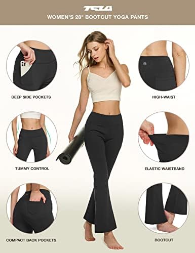 מכנסי יוגה של TSLA נשים עם מכנסי יוגה עם כיסים, בקרת בטן מותניים גבוהים מכנסי יוגה, מכנסי אימון של 4 כיוונים.