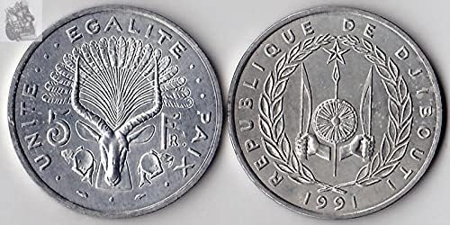 אפריקני DJibouti 5 פרנק מטבע משנת 1991 מהדורה אוסף מטבעות מטבעות זרים