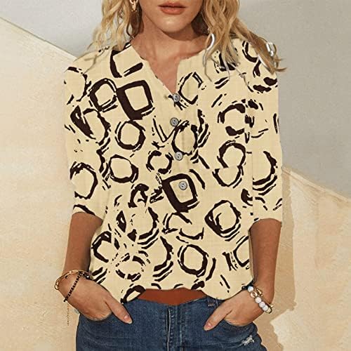 חולצות שרוול בינוני UBST לנשים, הדפס מזדמן כפתורי צוואר Tshirts Tshies Ladies Print Print Tunic Tunsirts Tops