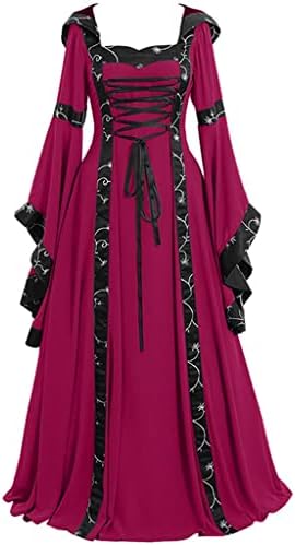 קוספליי וינטג 'רצפה מימי הביניים שמלת נשים גותית שמלת נשים נשים רנסנס תלבושת מימי הביניים אדומה