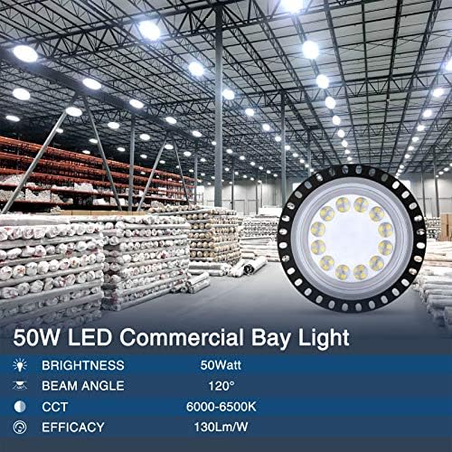 UFO LED Light Bay Light, 50W 5000LM אורות חנות לסדנה, מוסך - אור מחסן מסחרי אור