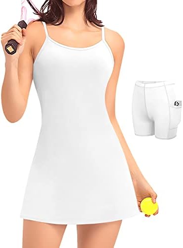 שמלת טניס נשים עם מכנסיים קצרים ומושבות אימון ללא שרוולים עם כיסים עם שמלת גולף אתלטית