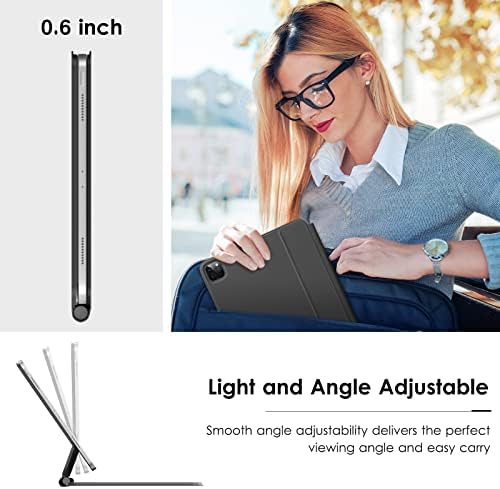 DTTO iPad Pro 12.9 6 /5 / 4/3 Case Tase 2022/2021/2020/2018, פרימיום עור Folio Stand Pasic Case עם מקשים דקיקים של מקשים עם תאורה אחורית